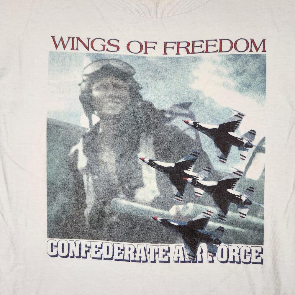 Vintage Wings Of Freedom Shirt Mens Large White Air Force 90s Jet Plane Fighter